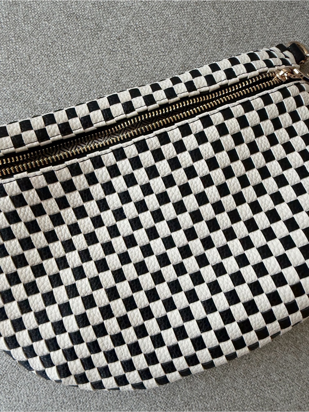 Black & White Check Canvas Crossbody Belt Bag - Picture 2 of 3